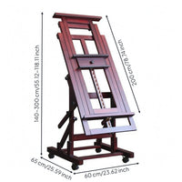 Rolling Studio Easel Solid Wood Art Supplies Wheeled for Professionals, Painters