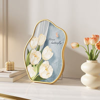 Cream Style Decorative Painting with Tulip, Desktop Ornament for Study or Bedroom