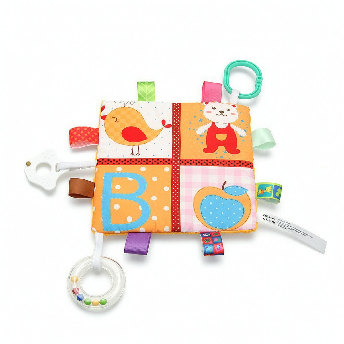 Baby Cloth Toy with Teether Textured Soft Toy with Sensory Tags Bright for Babies, Crib, Stroller