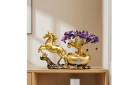 Horse Figurine with Money Tree Feng Shui Horse Statue with Wealth Vessel Good Luck for Homeowners, Collectors, Living Room, Entryway