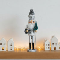 Solid Wood 42cm Wooden Nutcracker Artisan-Made Silver Glitter Nutcracker Holiday Decoration for Collectors, Mantelpiece, Home Decor, Tabletop