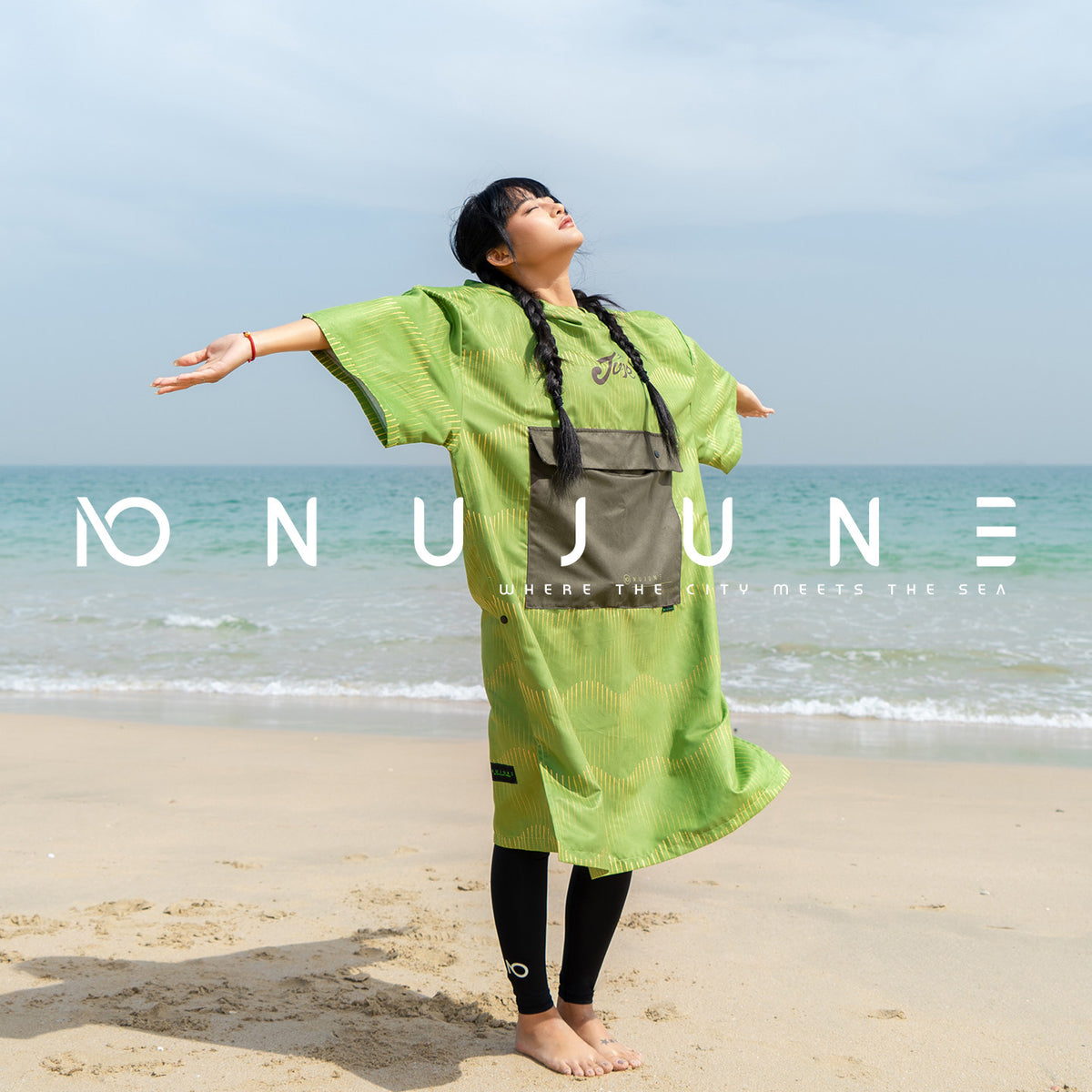 NUJUNE潜水毛巾衣游泳吸水速干海边防晒防风披风沙滩外套便携换衣
