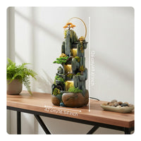 Rockery Waterfall Water Feature Indoor Fountain Feng Shui Ornament with Misting Function and LED Light for Relaxation Entryway Meditation Home Decoration