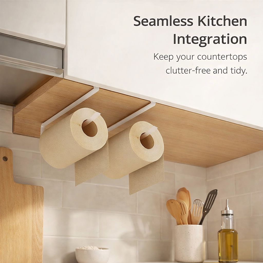Cabinet and Drawer Wall Mounted Holder for Hanging Kitchen Paper Roll Under Towel No Drill for Home Cook