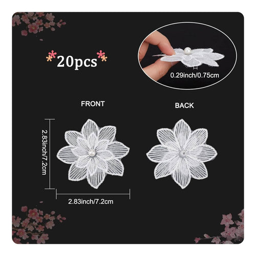 20 Pieces Embroidered Flower Applique DIY White Flower Sew-on Handmade