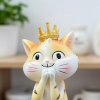 Resin Cat Ornament Cute Design Crowned Cat Figurine Cartoon Feline Statue Sculpture for Desktop, Bookshelf