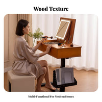 Wheeled fold-up Makeup Chest Movable with casters Vanity Table Vintage design versatileUse for Women, Students