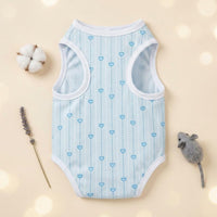 Fitted Female Feline Recovery Suit Blue Post-Surgery Feline Suit Heart Print White Trim