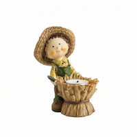 Straw-Hat Child Candle Holder Table Centerpiece Harvest Candle Holder Figurine