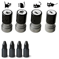 Cat Stamp Self-Inking Line Drawing Animal Pattern for Diary Scrapbook 4-Pack