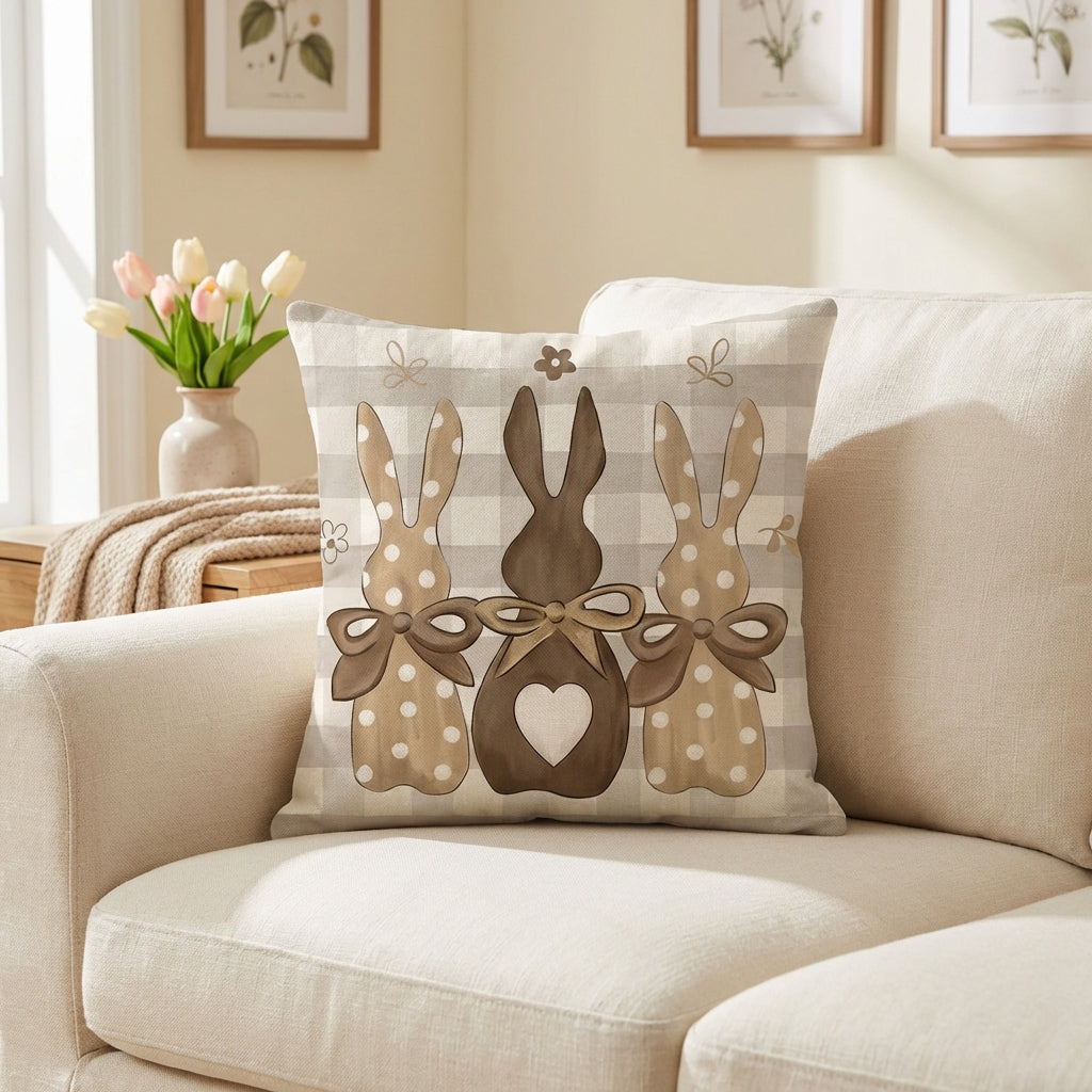 Easter Pillow Cover Breathable Material Easter Bunny Pillow Case Farmhouse Home Decor Decoration for Gift Donors, Homeowners, Living Room, Bedroom