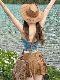 西部牛仔帽子女夏季复古美式防晒遮阳帽川西新疆草原旅游骑士帽男