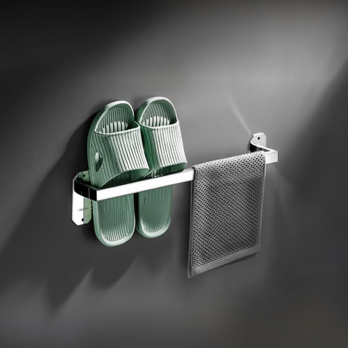 Stainless Steel Slipper Rack and Towel Bar, Wall-Mounted