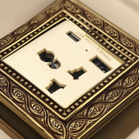 Vintage Switch Socket Panel Ornate Decorator Light Switch with Wall Plate Embossed Fitting Brass-Colored for Interior Designers, Homeowners, Living Room, Bedroom, Hotel, Renovation