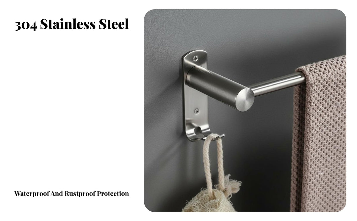 No-Drill Installation Wall-Mounted Towel Bar Rust-Proof Bathroom Hardware Rustproof Household Fixture Heavy-Duty for DIY Enthusiasts, Property Managers, Restroom, Lavatory, Laundry Room, Kitchen