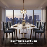 Round Dining Table with 6 Chairs Luxury Design Indoor Furniture Modern & design Sculptural Base for homeowners, Villa, Kitchen