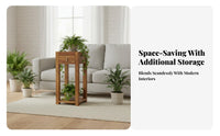 Narrow Pedestal Table with Drawer Sturdy Wood Wood Plant Stand Minimalist and Aesthetic Sturdy Construction for Living Room