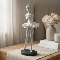 Ballet Performer Figurine White Tutu-Style Ballerina Statue Black Base for Shelf