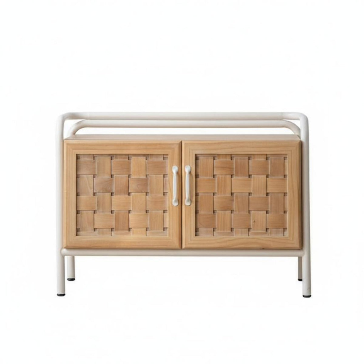 Bedside Table with Woven Door Distressed Finish Bedside Cabinet with Woven Door Vintage Design Farmhouse design for Living Room