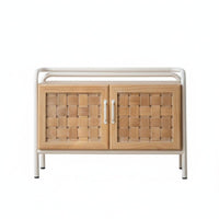 Bedside Table with Woven Door Distressed Finish Bedside Cabinet with Woven Door Vintage Design Farmhouse design for Living Room