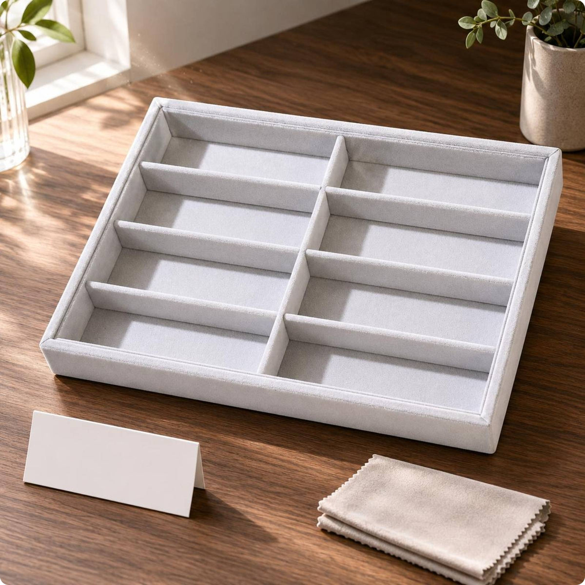 8-Slot Eyeglasses Tray Raised Dividers 8 Slot Sunglass Tray Lined Interior