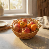 Rattan Basket with Wood Handles Natural Round Storage Basket Decorative