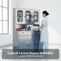 Stainless Steel Medical Cabinet Lockable with 2 Keys Medical Medicine Cabinet Organized Storage Hospital Instrument Locker for Beauty Salon, Lab