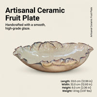 Large Fruit Bowl for Dining Table and Home Decoration, White Porcelain Serving Dish with Glazed Ceramic Finish, Shallow Salad for Easy Cleaning