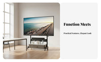Mobile TV Stand Cart Cabinet Drawer Rolling Television Shelf Adjustable Height Storage Hand Crank Locking Brakes Suitable for Renters Small Areas Conference Room Exposition Show