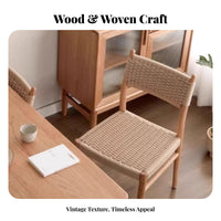 Woven Rear Side Chair Sturdy Wood Frame Household Furniture Vintage Design Ergonomic Rearrest for Homeowners, Families