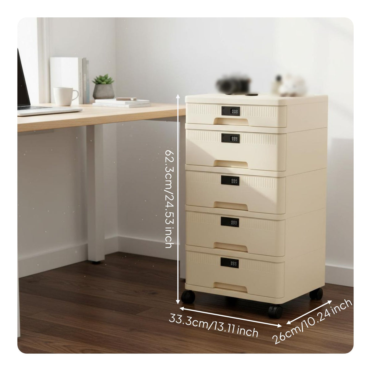 Desktop File Cabinet with Lock Smooth Sliding Drawers Lockable Desktop Cabinet No Assembly Required Multi-Layer Combination Lock Box for Dorm Room
