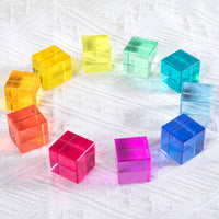 Acrylic Blocks with Wooden Tray Colorful Cube Blocks with Wooden Frame Stackable Acrylic Building Cubes for Nursery