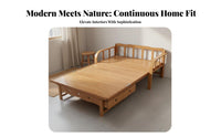 Two-wayPurpose Design Extendable Bamboo Bench Space-Saving Sofa Bed Sturdy Frame Convertible Couch Easy to Convert for Apartment Dwellers, Homeowners, Students, Bedroom, Home Office, Study