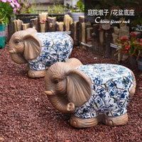 卡通庭院动物装饰摆件青花大象墩子庭院花园花盆底座阳台户外椅子