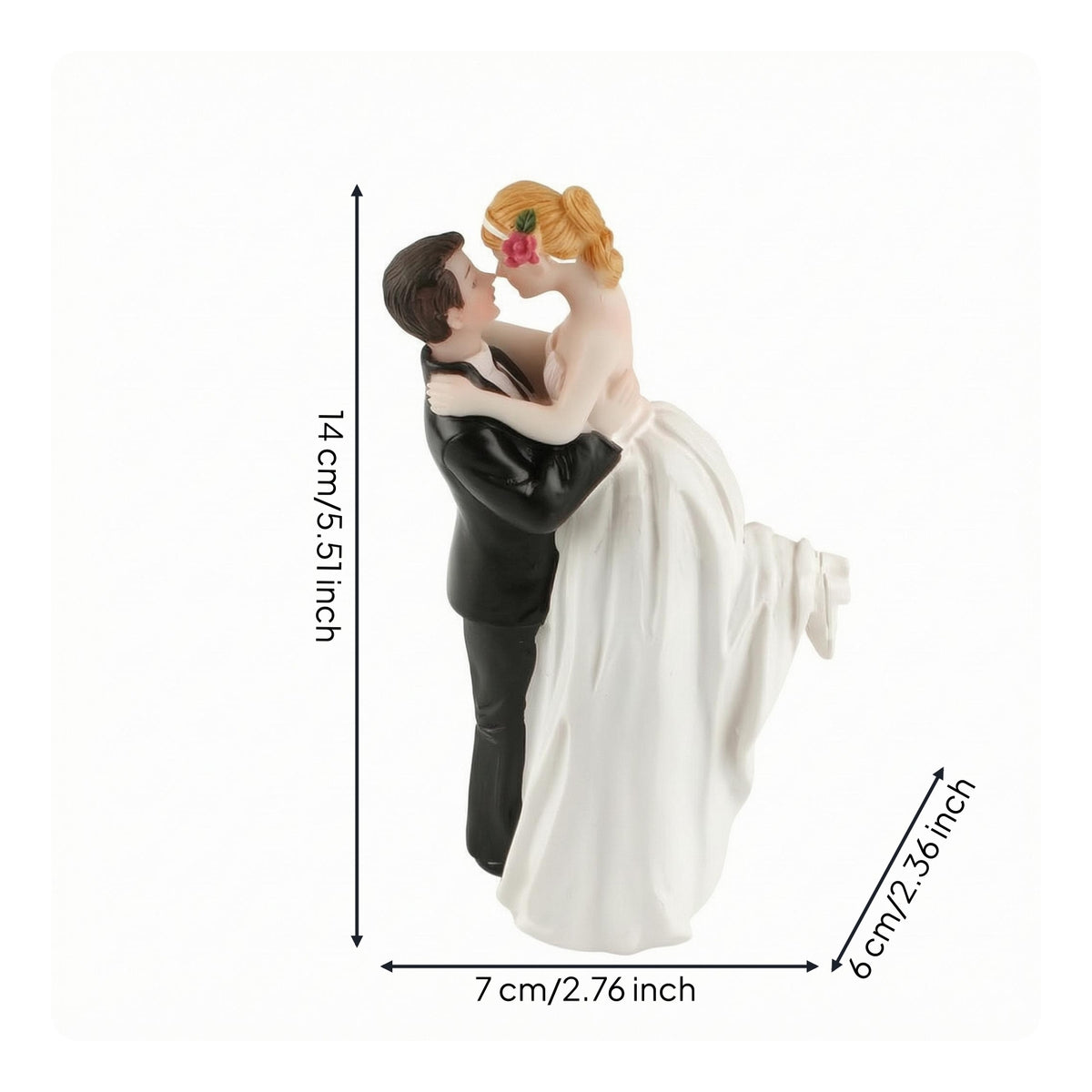 Wedding Cake Topper Hand-Painted Bridal Couple Figurine Embracing