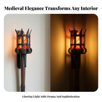 Medieval Torch Wall Sconce Rustic Lantern Wall Lamp Gothic Sconce with Metal Cage Farmhouse for Hallway, Bar, Game Room