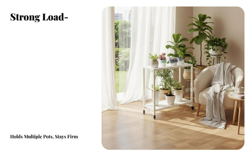 2-Tier Rolling Plant Stand Floor-Standing Flower Rack Large Capacity for Balcony