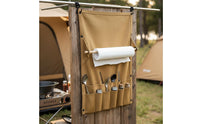 Canvas Cutlery Roll with Paper Towel Holder Wear-Resistant Hanging Utensil Storage Simple to Use to Clean Camping Utensil Roll Bag for Barbecue, Tent