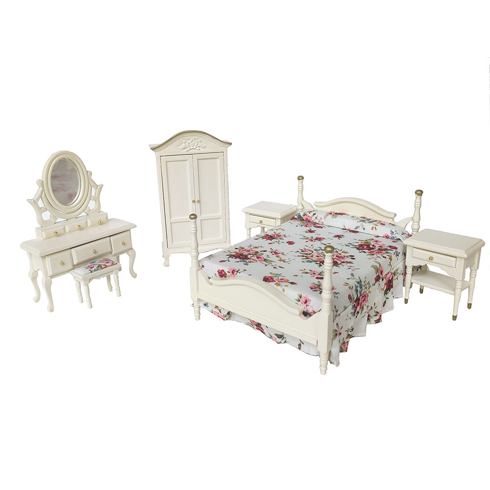 ILAND 1:12 Scale Wooden Dollhouse Bedroom Furniture Set