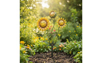Sun-Shaped Flower Stake with Leaves Decorative Metal Yard Art Eye-Catching