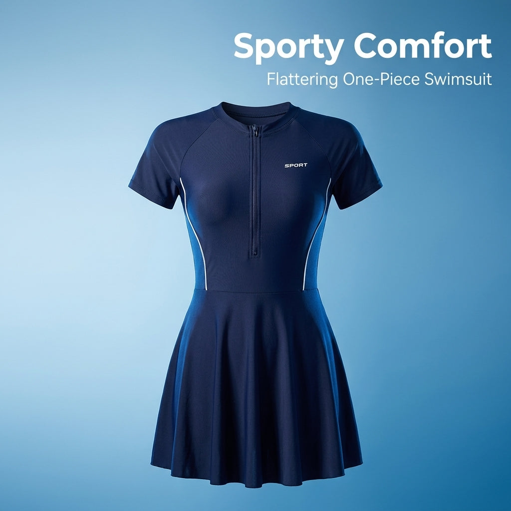 Swimsuit for Girls and Women with Short Sleeve Design, One-Piece Monokini with Chest Pads for Support and Coverage