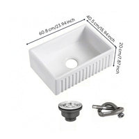 Ceramic Apron Sink White Single Basin Sink Drain Strainer Included for Kitchen