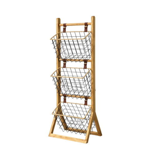 Multi Tier Organizer Shelf Easy to Assemble 3-Tier Storage Organizer Sturdy Wooden Lattice Storage Rack for Living Room