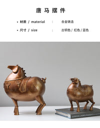 现代简约新中式创意金属唐马摆件样板房酒店民宿客厅书房桌面饰品