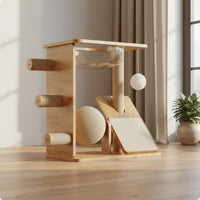 Wooden Feline Tree Natural Wood Sisal Scratching Post for Indoor