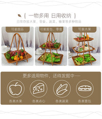 新款藤编织收纳筐多层点心果盘架家用餐厅零食糕点水果篮提篮子 椭圆单层棕色