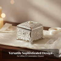 European Design Jewelry Box Gift Enamel Trinket Box Zinc Alloy Engraved Keepsake Case for Women, Brides, Wedding, Dresser
