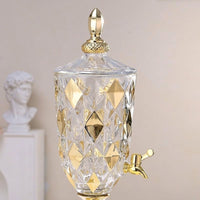 Water Dispenser and Glass Juice Dispenser with Ornate Gold Accents, 2L Beverage Dispenser, Lemonade Dispenser for Party Iced Tea and Home Use