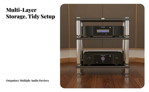 Shock-Absorbing High-Fidelity Amplifier Stand Adjustable Feet Vibration Isolation Rack Sturdy and Long-Lasting Multi-Tier Audio Component Shelf Heavy Duty for Audiophiles, Home Theater, Listening Room