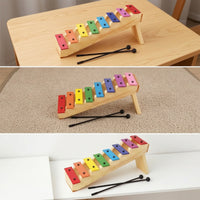 Xylophone with Mallets 8-Note Metal Xylophone Wooden Glockenspiel for Home